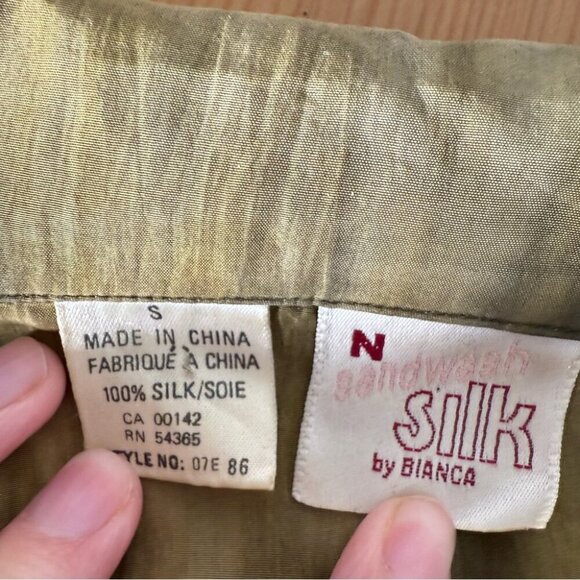 Vintage Sandwash Silk Bianca 100% Silk Green Oversized Jacket Swamp S - Picture 3 of 7